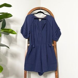 Knox Rose LARGE Navy Blue Puff Sleeve Tassel Tie Cotton Gauze Romper
